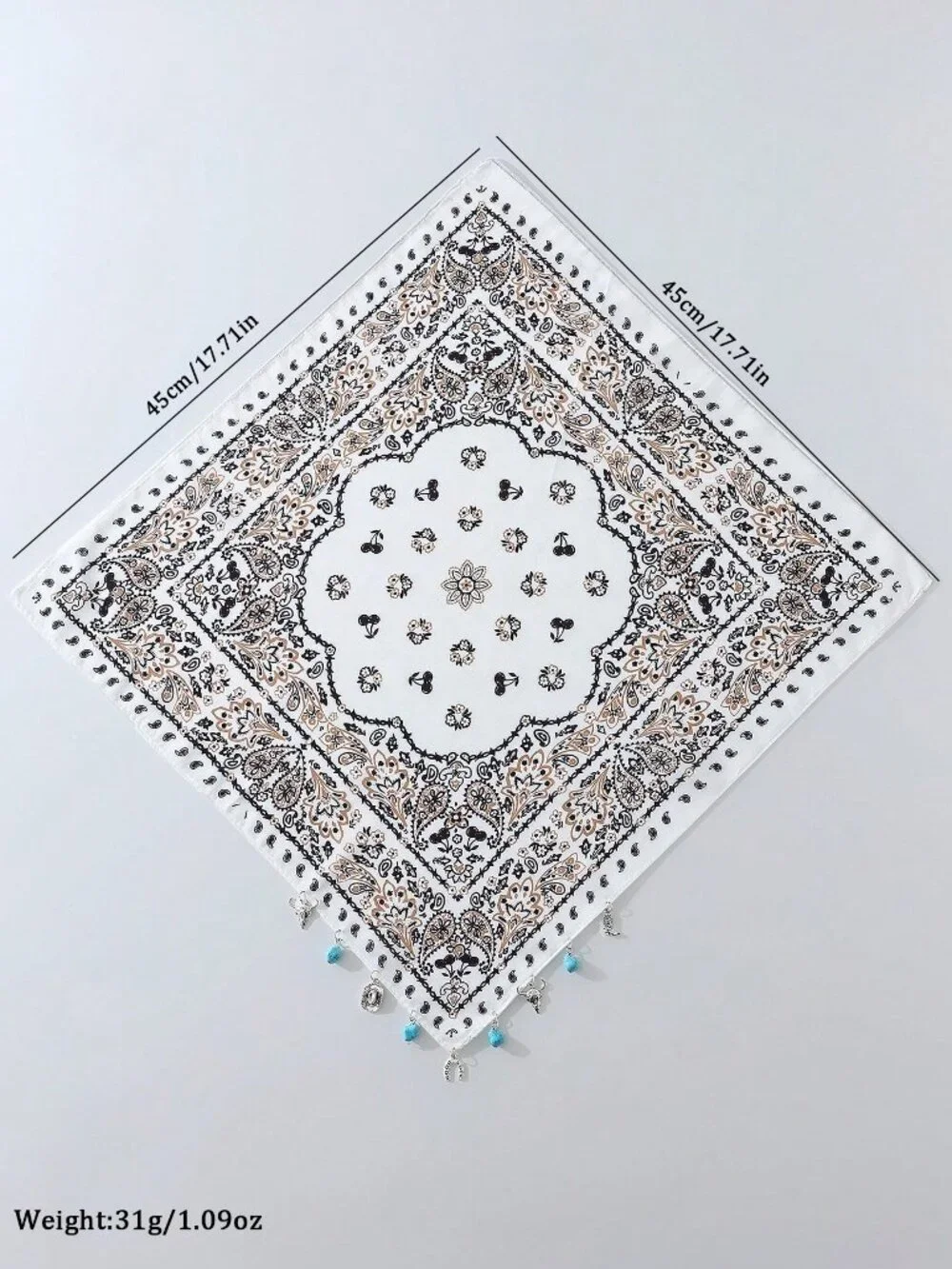 🤍 Western Paisley Cowgirl Charm Bandana 🐂 Turquoise Horseshoe Scarf